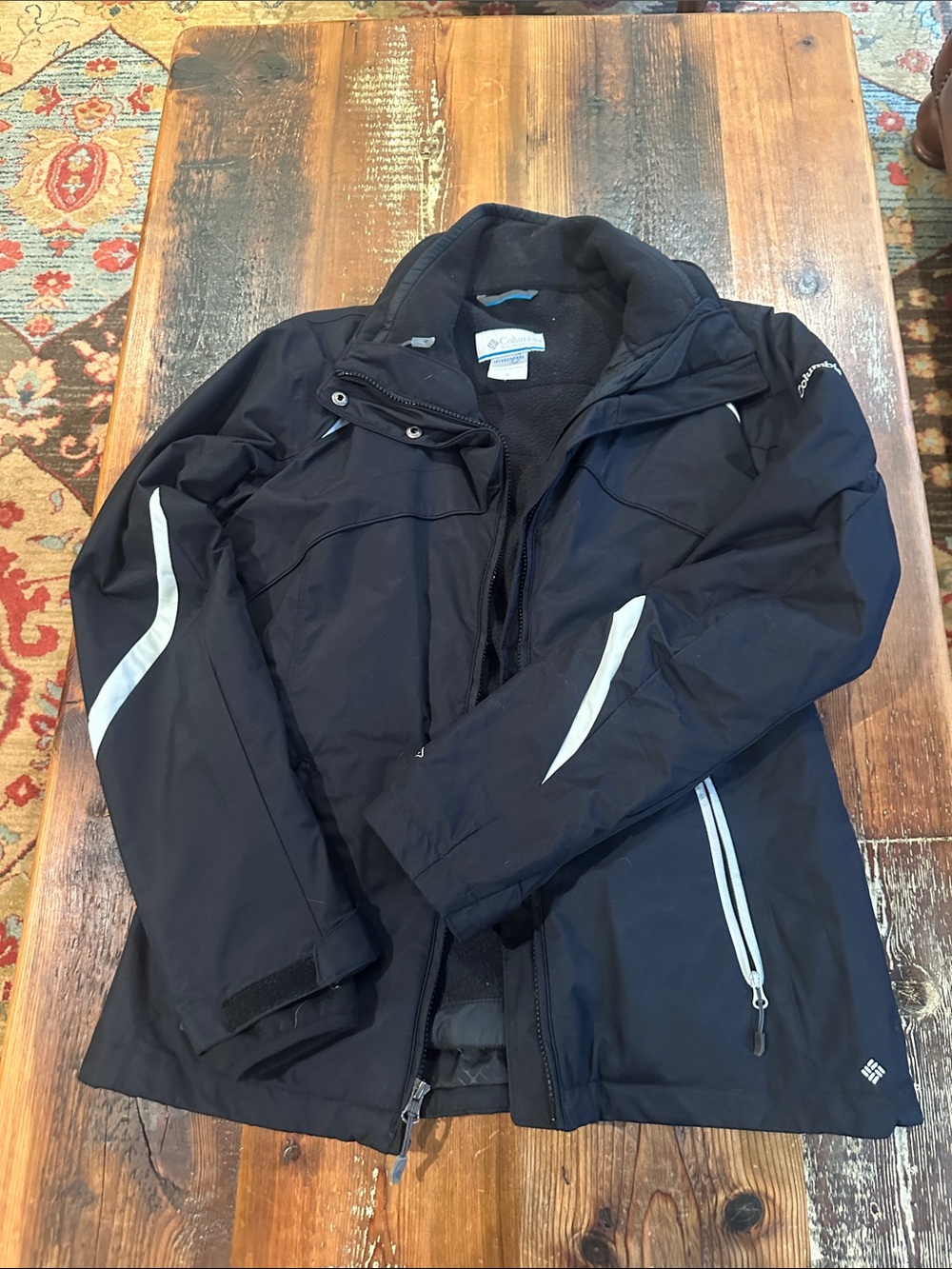 Columbia Black Ski Jacket with White Accent Stripes